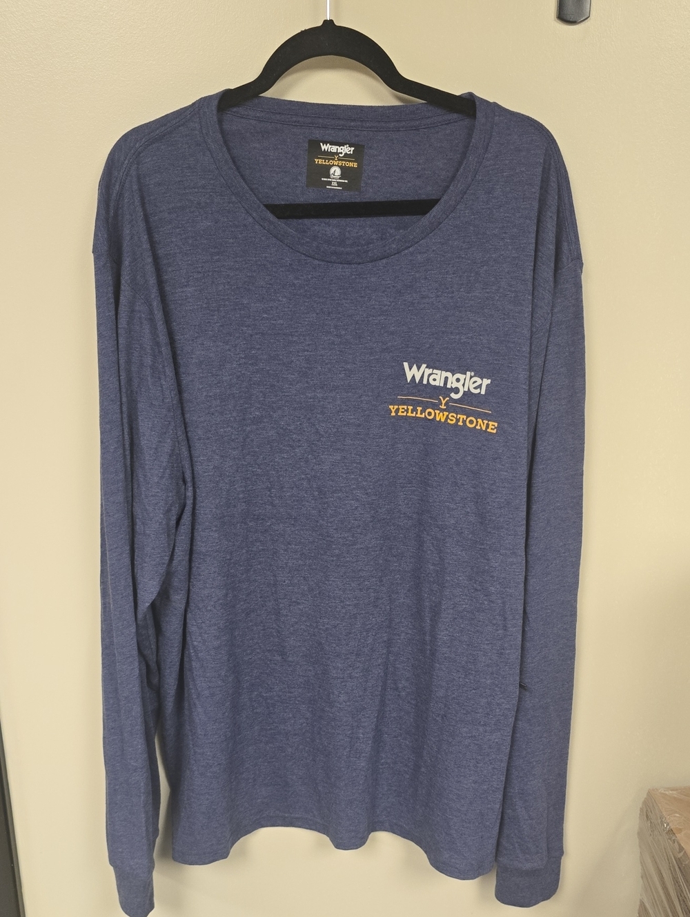 Wrangler Long Sleeve Tee - Heather Navy with Yellow Logo